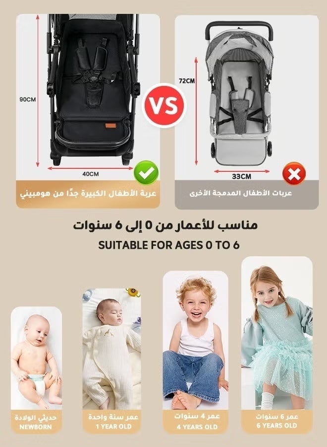 hibobi Luxury High Landscape Reversible Single Stroller｜Aerospace-Grade Metal Frame｜One-Hand Quick Fold｜Extra-Large Sleeping Basket & Storage Basket｜Advanced Shock Absorption System｜Large Wheels & 70KG Load Capacity - Image 3